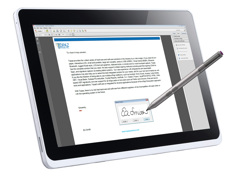 Topaz SigPlus Pro Tablet Adobe Acrobat Signing