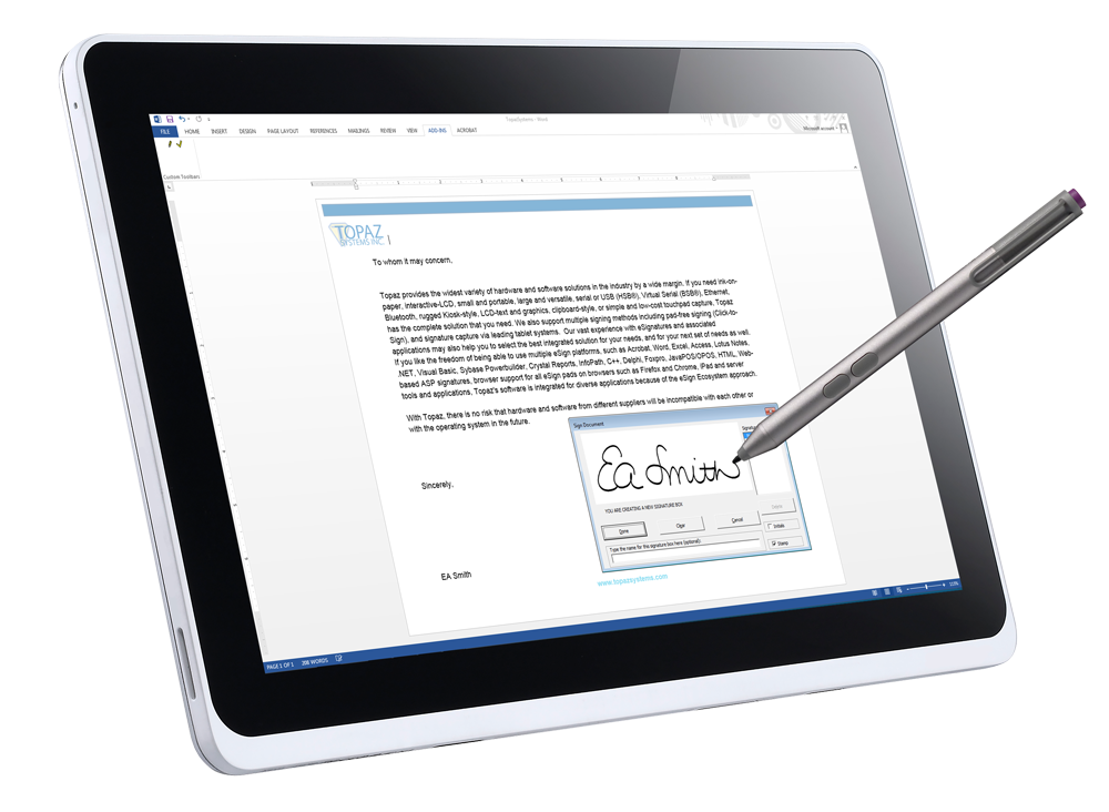 Topaz SigPlus Pro Tablet MS Word Signing
